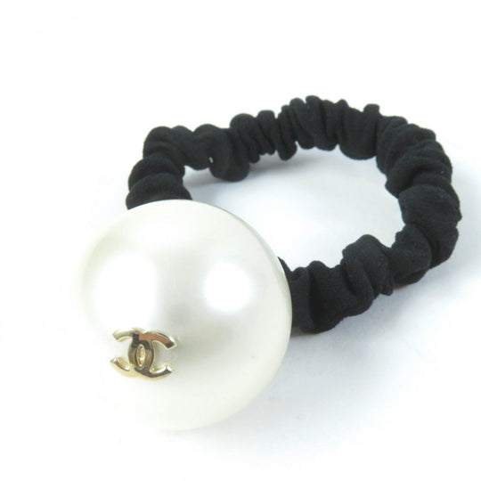 CHANEL hair accessory F21 Rubber, fake pearls black Hair rubber Women Used Authentic