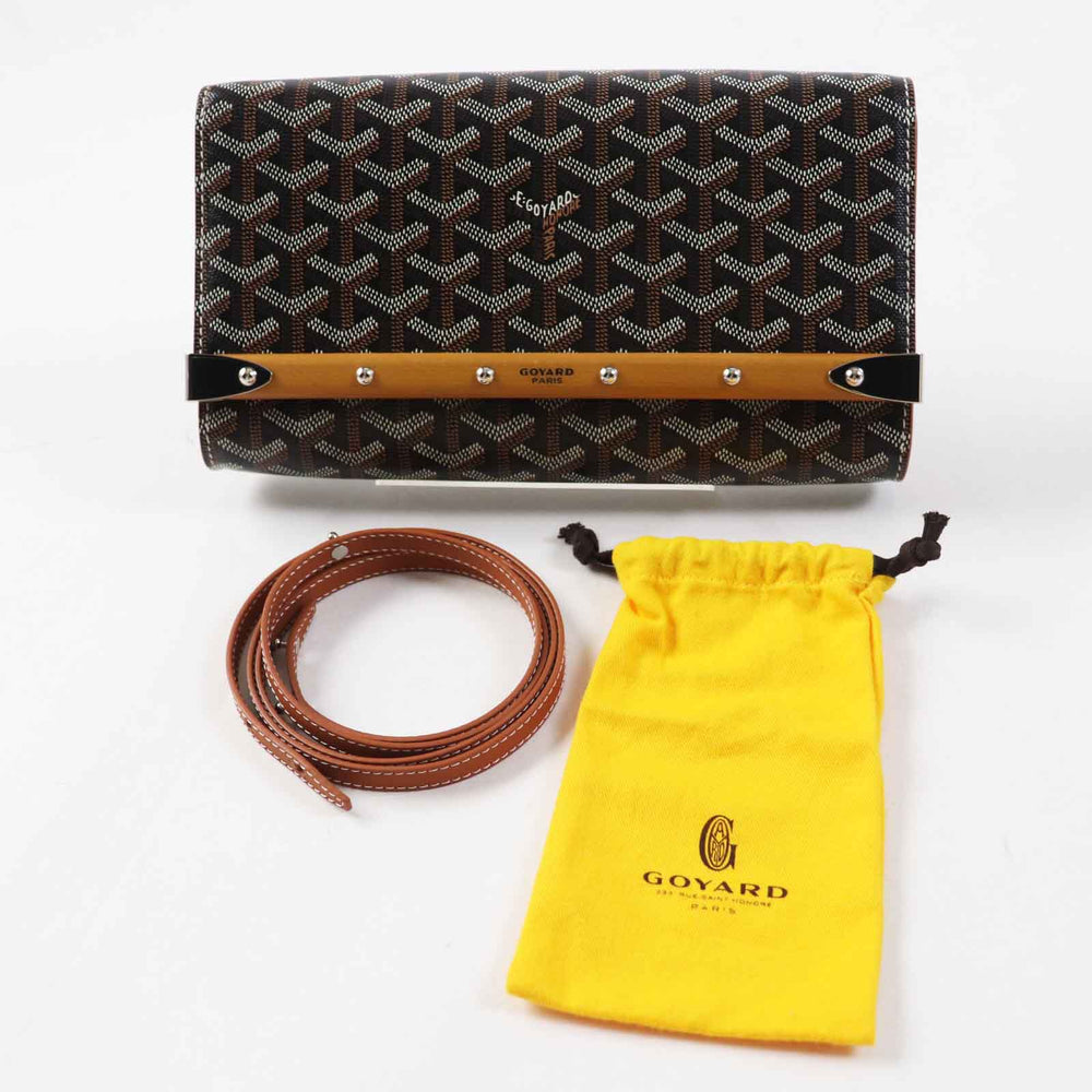 GOYARD Shoulder Bag Main: PVC, Part: Calfskin, Part: Wood Black brown white Monte Carlo PM Women Used Authentic