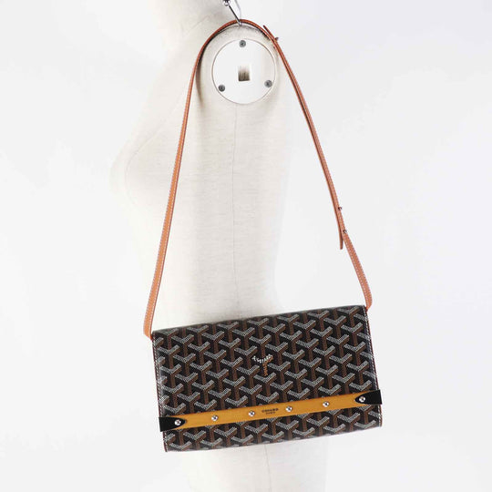 GOYARD Shoulder Bag Main: PVC, Part: Calfskin, Part: Wood Black brown white Monte Carlo PM Women Used Authentic
