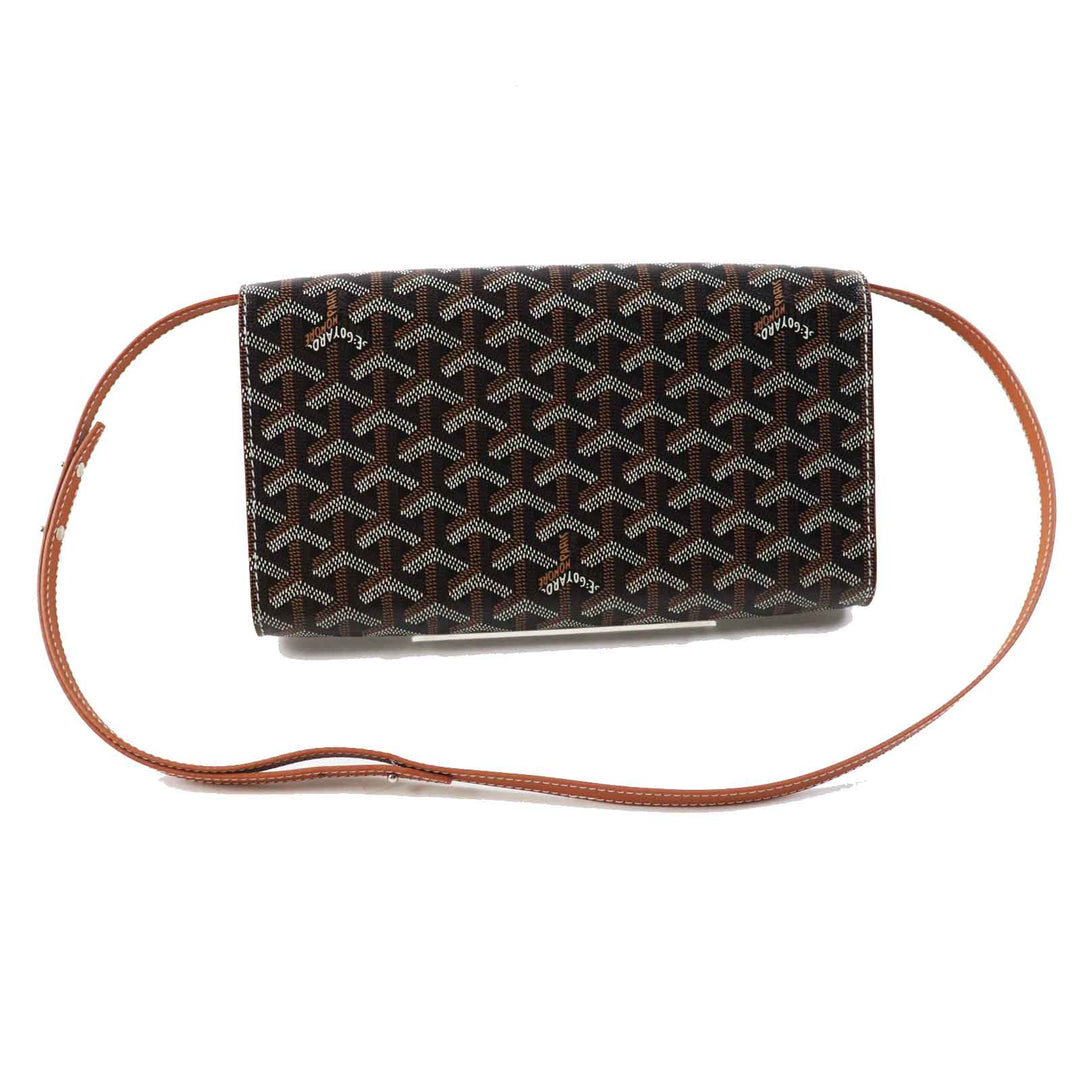 GOYARD Shoulder Bag Main: PVC, Part: Calfskin, Part: Wood Black brown white Monte Carlo PM Women Used Authentic