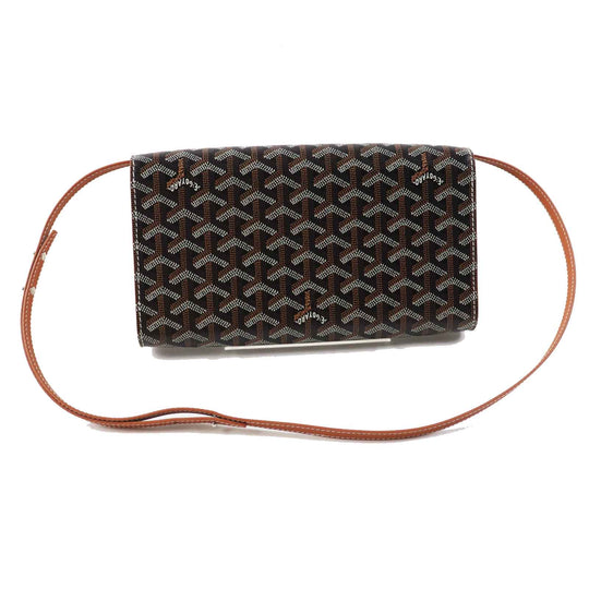 GOYARD Shoulder Bag Main: PVC, Part: Calfskin, Part: Wood Black brown white Monte Carlo PM Women Used Authentic