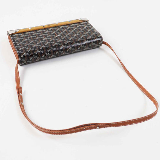 GOYARD Shoulder Bag Main: PVC, Part: Calfskin, Part: Wood Black brown white Monte Carlo PM Women Used Authentic