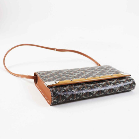 GOYARD Shoulder Bag Main: PVC, Part: Calfskin, Part: Wood Black brown white Monte Carlo PM Women Used Authentic