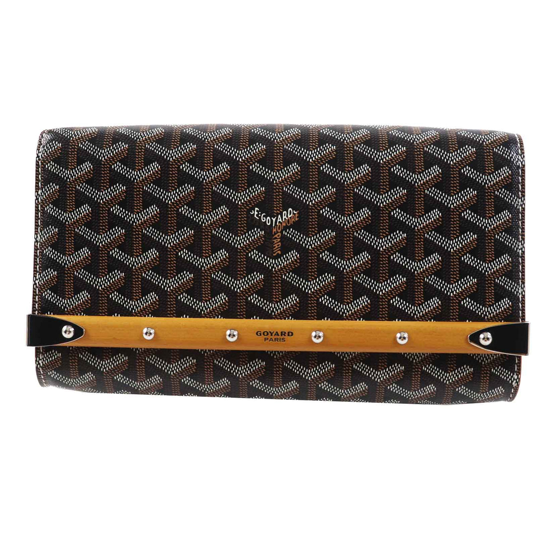 GOYARD Shoulder Bag Main: PVC, Part: Calfskin, Part: Wood Black brown white Monte Carlo PM Women Used Authentic