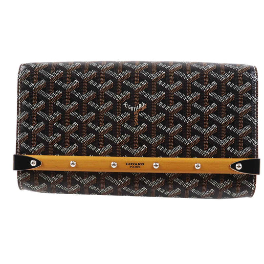 GOYARD Shoulder Bag Main: PVC, Part: Calfskin, Part: Wood Black brown white Monte Carlo PM Women Used Authentic