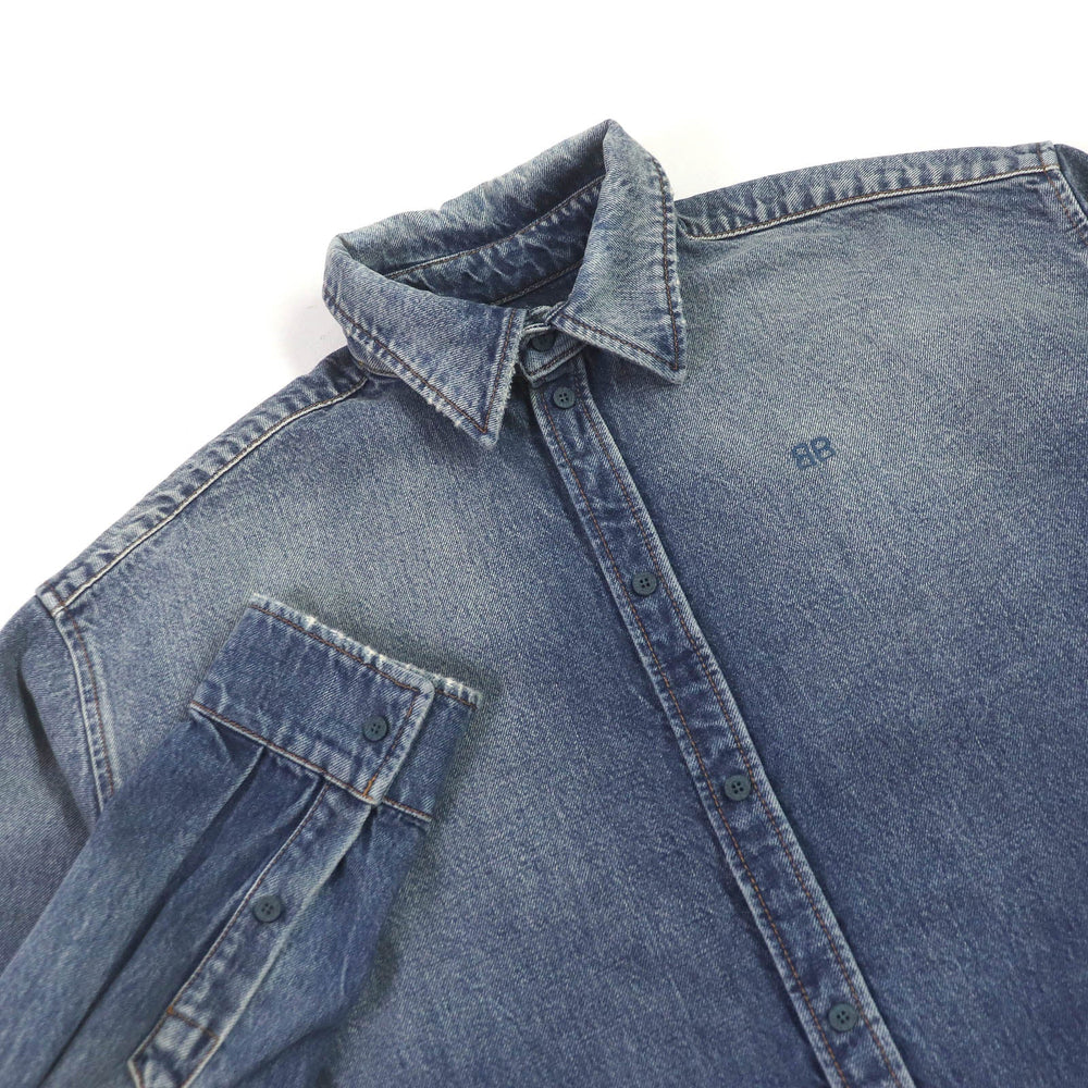 BALENCIAGA Long sleeve shirt 678363 Main: 100% cotton, Part: 100% polyester Indigo blue mens S Used Authentic