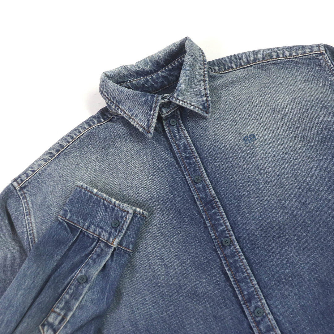 BALENCIAGA Long sleeve shirt 678363 Main: 100% cotton, Part: 100% polyester Indigo blue mens S Used Authentic