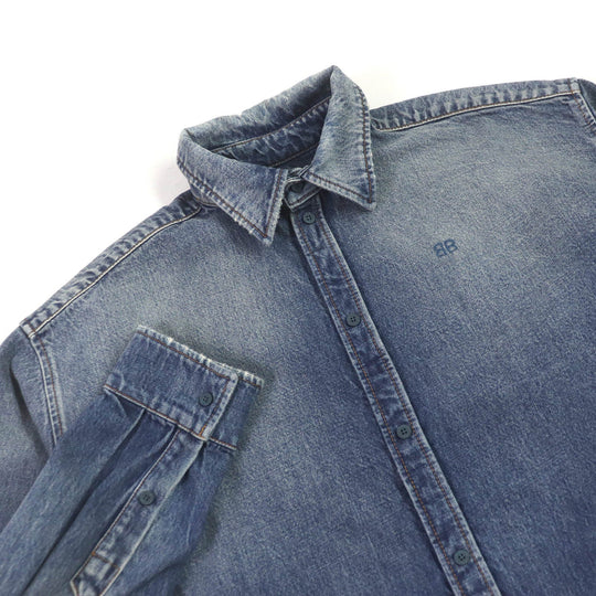 BALENCIAGA Long sleeve shirt 678363 Main: 100% cotton, Part: 100% polyester Indigo blue mens S Used Authentic