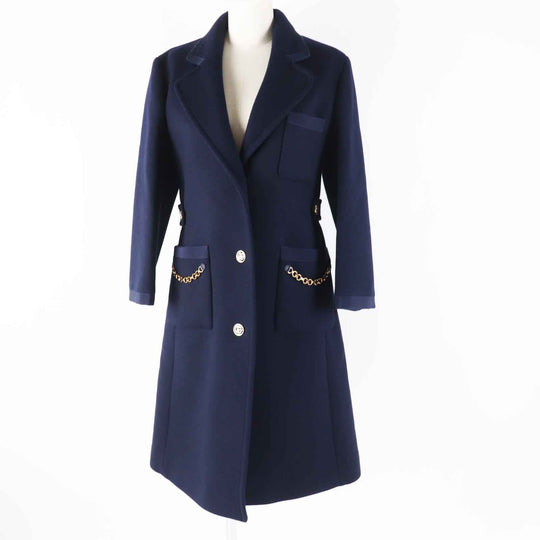 GUCCI Chester coat 669525 Outer: 98% wool, Outer: 2% nylon, Filling: 100% polyester, Lining: 100% rayon, Leather part: sheepskin Navy Women 38 Used Authentic
