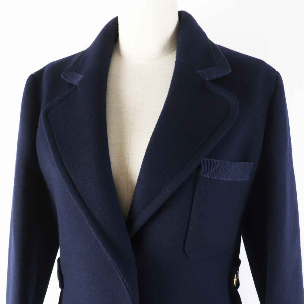 GUCCI Chester coat 669525 Outer: 98% wool, Outer: 2% nylon, Filling: 100% polyester, Lining: 100% rayon, Leather part: sheepskin Navy Women 38 Used Authentic
