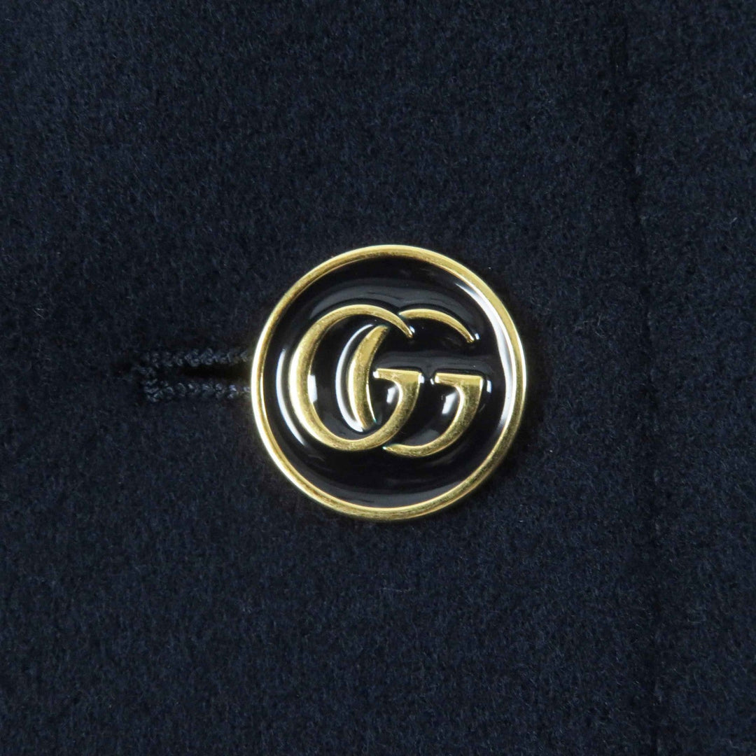 GUCCI Chester coat 669525 Outer: 98% wool, Outer: 2% nylon, Filling: 100% polyester, Lining: 100% rayon, Leather part: sheepskin Navy Women 38 Used Authentic