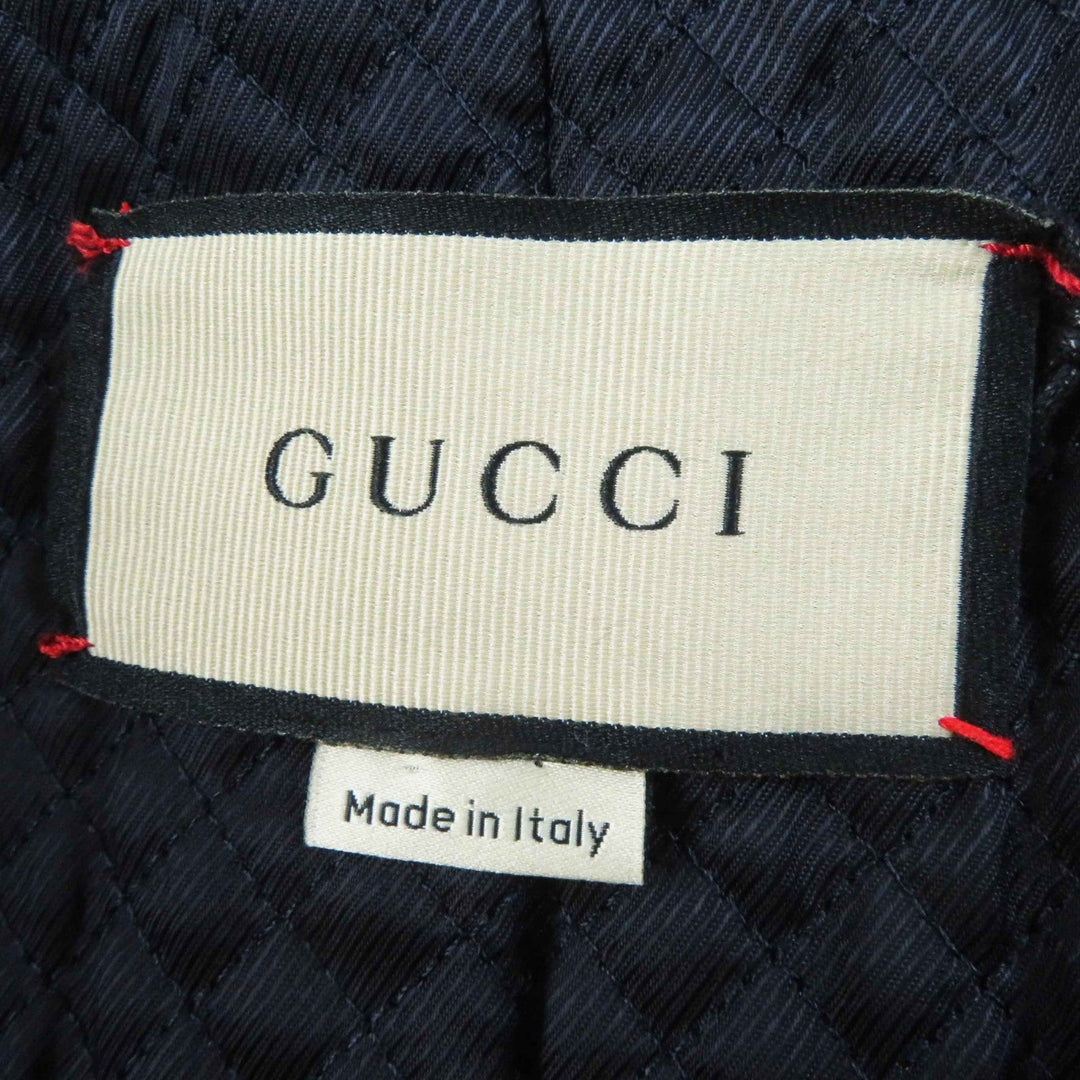 GUCCI Chester coat 669525 Outer: 98% wool, Outer: 2% nylon, Filling: 100% polyester, Lining: 100% rayon, Leather part: sheepskin Navy Women 38 Used Authentic