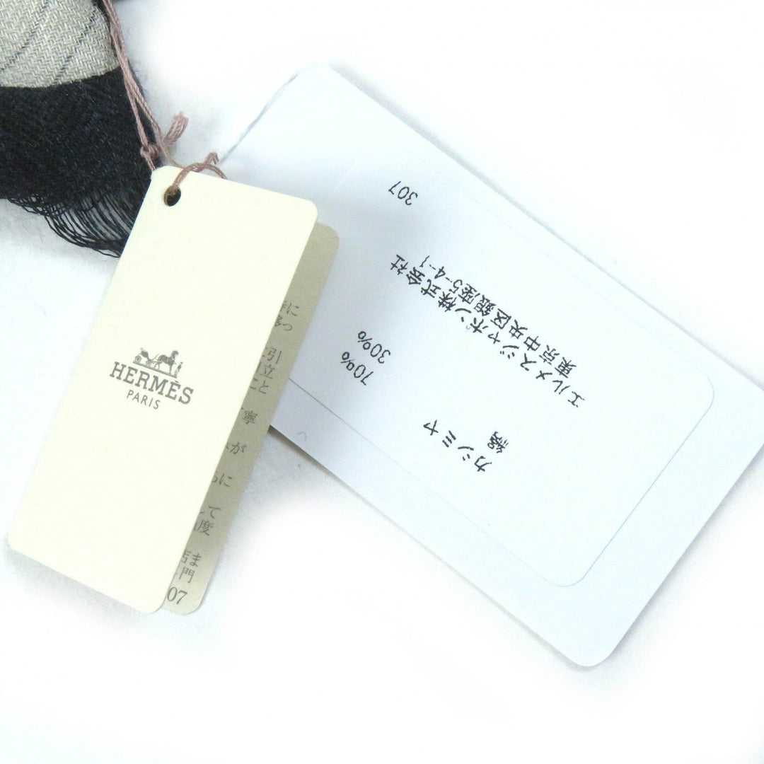 HERMES Stall 694134T Main: 70% cashmere, Main: 30% silk NATUREL/ARDOISE/BORDE Rectangle Colliers de Chiens Imprimeur Fou Women Used Authentic
