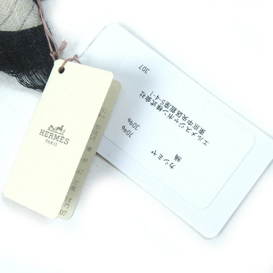 HERMES Stall 694134T Main: 70% cashmere, Main: 30% silk NATUREL/ARDOISE/BORDE Rectangle Colliers de Chiens Imprimeur Fou Women Used Authentic