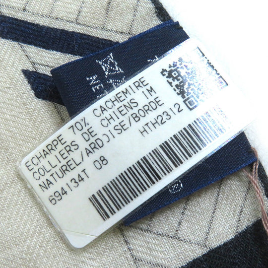 HERMES Stall 694134T Main: 70% cashmere, Main: 30% silk NATUREL/ARDOISE/BORDE Rectangle Colliers de Chiens Imprimeur Fou Women Used Authentic