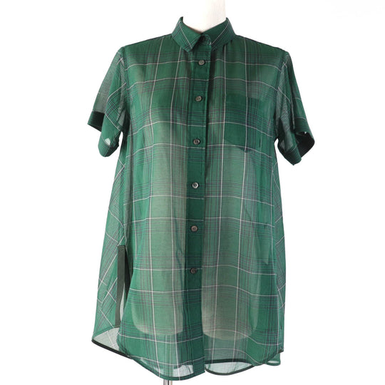 Sacai Short sleeve shirt 22-05989 Main: 50% cotton, Main: 50% polyester, Part: 100% polyester green Women 2 Used Authentic