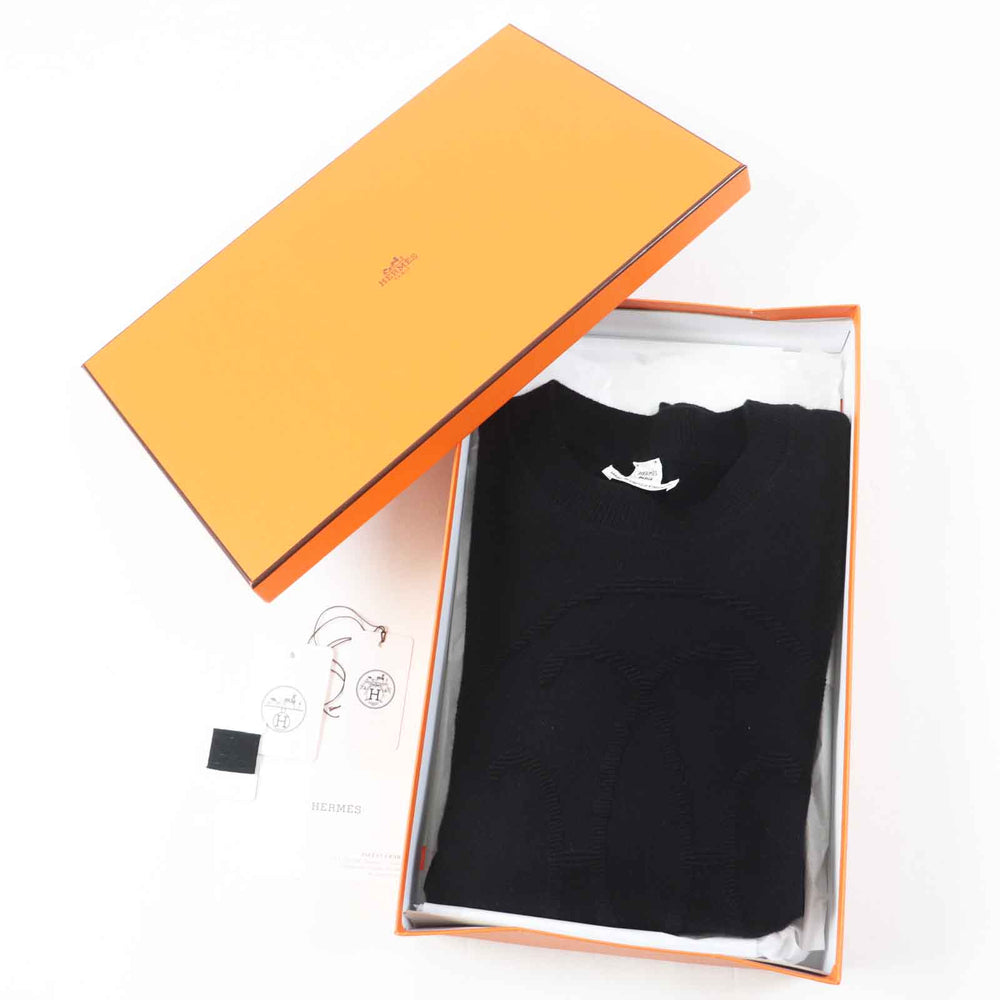 HERMES knit 4E2604D1 Main: 100% cashmere black Women 42 Used Authentic
