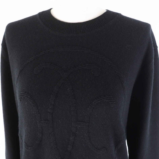 HERMES knit 4E2604D1 Main: 100% cashmere black Women 42 Used Authentic
