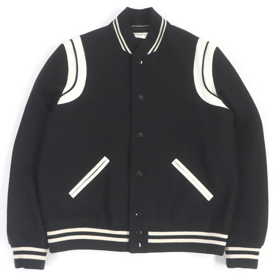 SAINT LAURENT PARIS Bomber jacket 354718 Main: 90% wool, Main: 10% nylon, Part: 93% wool, Part: 6% nylon, Part: 1% polyurethane black mens 52 Used Authentic
