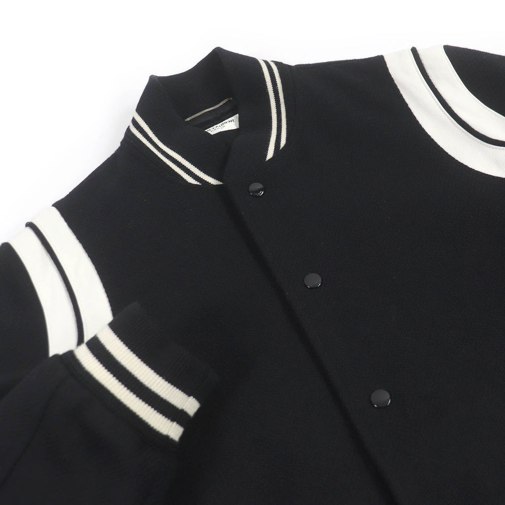 SAINT LAURENT PARIS Bomber jacket 354718 Main: 90% wool, Main: 10% nylon, Part: 93% wool, Part: 6% nylon, Part: 1% polyurethane black mens 52 Used Authentic