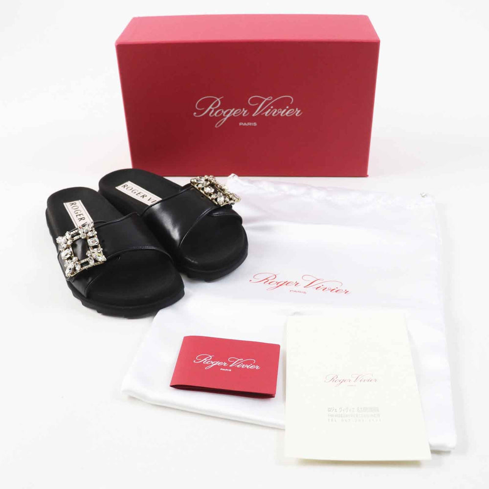 ROGERVIVIER Sandals RVW4582865091 TB999 Main: Leather NERO SLIDY VIV MINI RV BROCHE MULE25 Women 34 Used Authentic