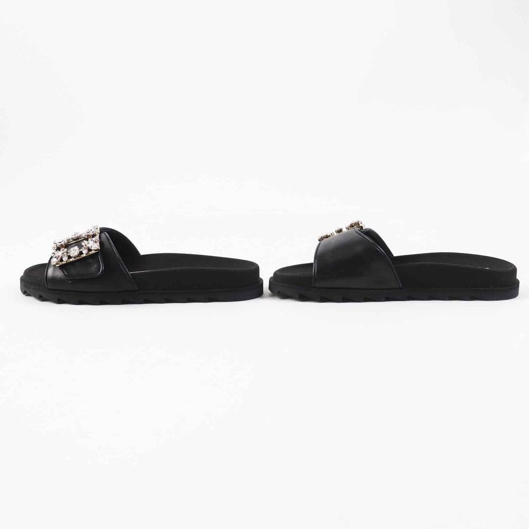 ROGERVIVIER Sandals RVW4582865091 TB999 Main: Leather NERO SLIDY VIV MINI RV BROCHE MULE25 Women 34 Used Authentic