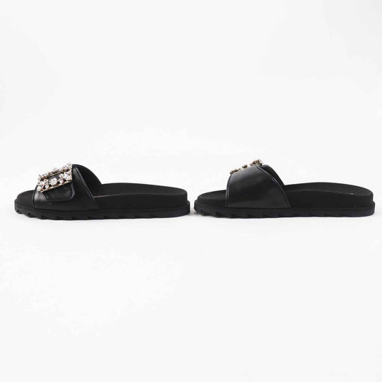 ROGERVIVIER Sandals RVW4582865091 TB999 Main: Leather NERO SLIDY VIV MINI RV BROCHE MULE25 Women 34 Used Authentic
