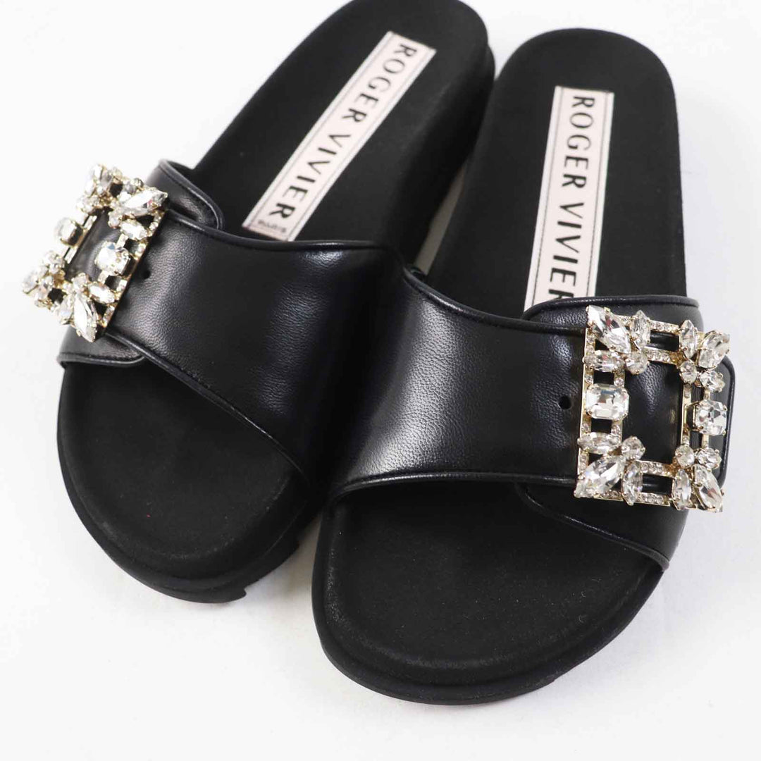 ROGERVIVIER Sandals RVW4582865091 TB999 Main: Leather NERO SLIDY VIV MINI RV BROCHE MULE25 Women 34 Used Authentic