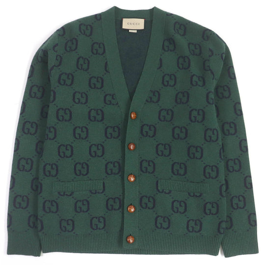 GUCCI cardigan 678939 Main: 100% wool, part: 94% wool, part: 5% nylon, part: 1% polyurethane green mens XS Used Authentic