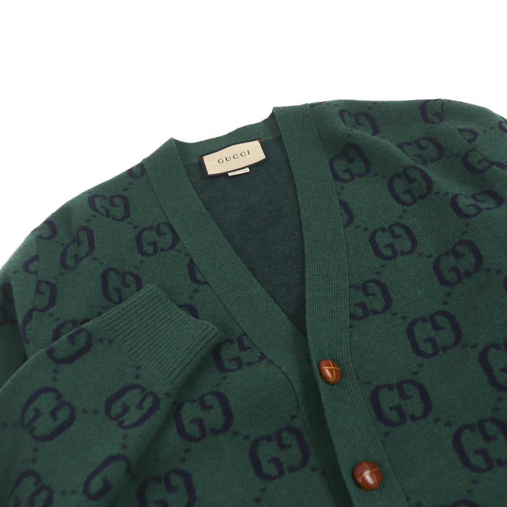 GUCCI cardigan 678939 Main: 100% wool, part: 94% wool, part: 5% nylon, part: 1% polyurethane green mens XS Used Authentic