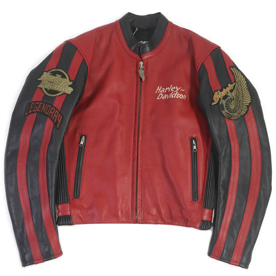 HARLEY DAVIDSON Riders jacket Outer: Cowhide, Lining: 50% Nylon, Lining: 50% Acetate, Filling: 100% Polyester Red black mens S Used Authentic