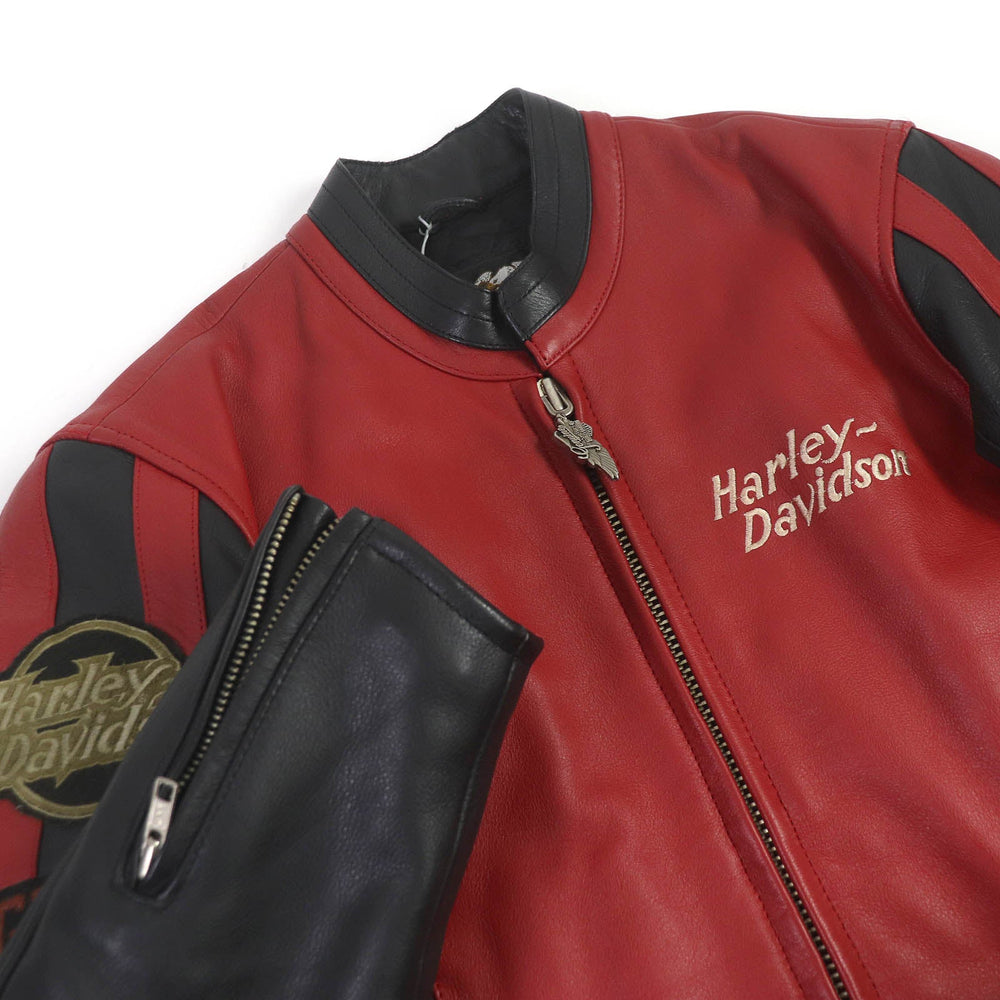 HARLEY DAVIDSON Riders jacket Outer: Cowhide, Lining: 50% Nylon, Lining: 50% Acetate, Filling: 100% Polyester Red black mens S Used Authentic