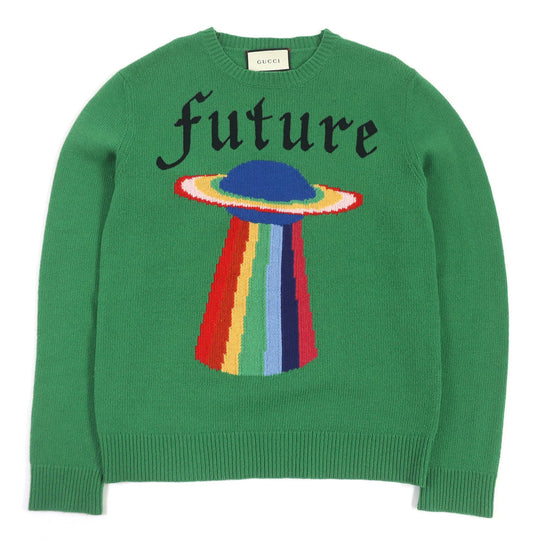 GUCCI sweater 474695 Main: 100% wool, Part: 100% rayon green mens S Used Authentic