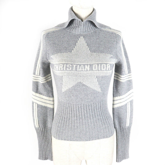 Christian Dior knit 244S77CM134 Main: 70% wool, Main: 30% cashmere Gray white The alps Women 38 Used Authentic