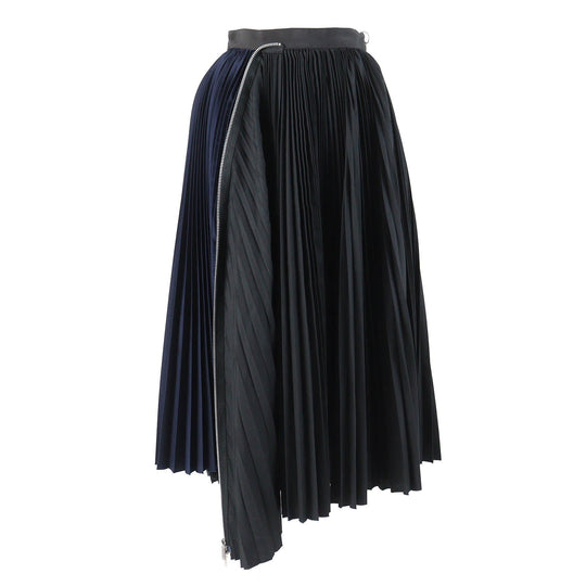 Sacai Pleated skirt SCW-086 Outer: 65% polyester, Outer: 35% cotton, Lining: Cupra Black navy Cotton Poplin Zipper Skirt Women Zero size Used Authentic