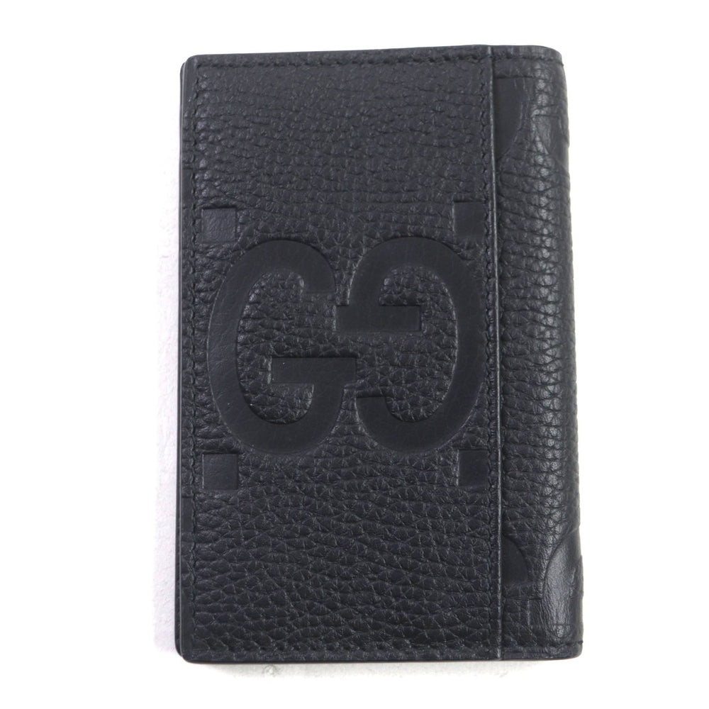 GUCCI Card Case 739478 Main: Leather black Jumbo GG mens Used Authentic