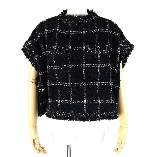 Sacai pullover 24-07144 Outer material: 67% nylon, Outer material: 33% cotton, Part: acrylic, Part: cotton, Part: nylon Black White Tweed Pullover Women 1 Used Authentic