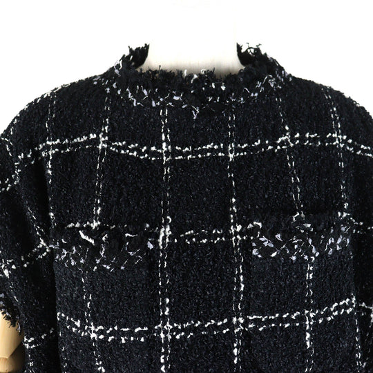 Sacai pullover 24-07144 Outer material: 67% nylon, Outer material: 33% cotton, Part: acrylic, Part: cotton, Part: nylon Black White Tweed Pullover Women 1 Used Authentic
