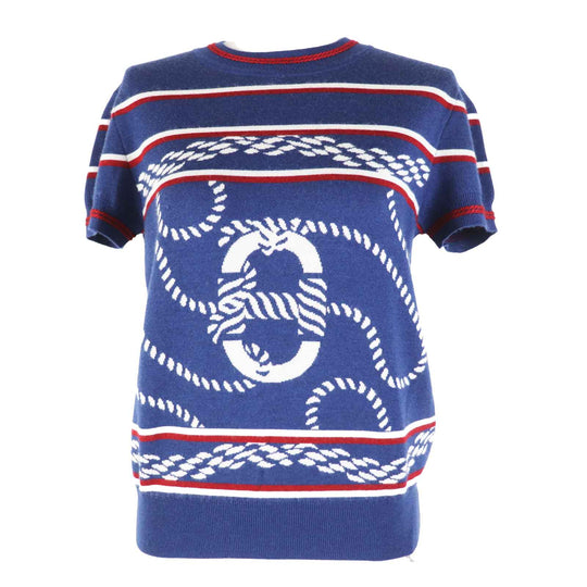 HERMES Short sleeve knit 3E2615D4 Main: 48% cashmere, Main: 48% silk, Main: 3% nylon, Main: 1% polyurethane, Part: 50% cashmere blue Canoe Women 36 Used Authentic