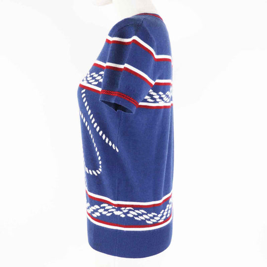 HERMES Short sleeve knit 3E2615D4 Main: 48% cashmere, Main: 48% silk, Main: 3% nylon, Main: 1% polyurethane, Part: 50% cashmere blue Canoe Women 36 Used Authentic