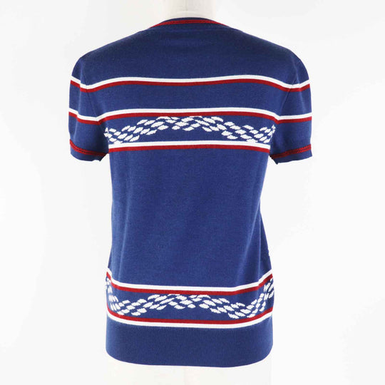 HERMES Short sleeve knit 3E2615D4 Main: 48% cashmere, Main: 48% silk, Main: 3% nylon, Main: 1% polyurethane, Part: 50% cashmere blue Canoe Women 36 Used Authentic