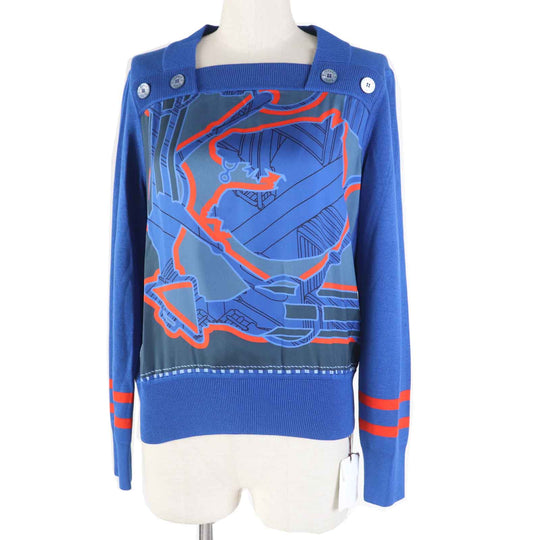 HERMES knit 2E2808DN Main: 100% silk, Main: 84% rayon, Main: 11% silk, Main: 4% nylon, Main: 1% polyurethane blue Women 38 Used Authentic
