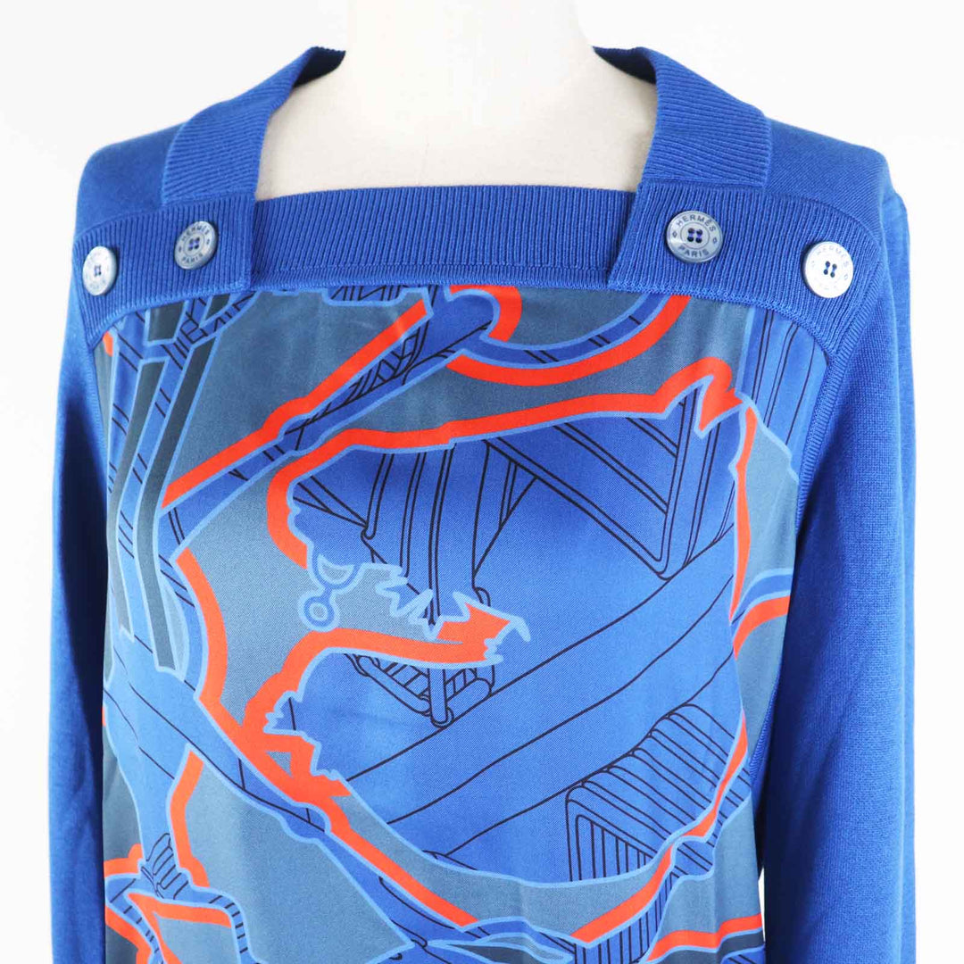 HERMES knit 2E2808DN Main: 100% silk, Main: 84% rayon, Main: 11% silk, Main: 4% nylon, Main: 1% polyurethane blue Women 38 Used Authentic