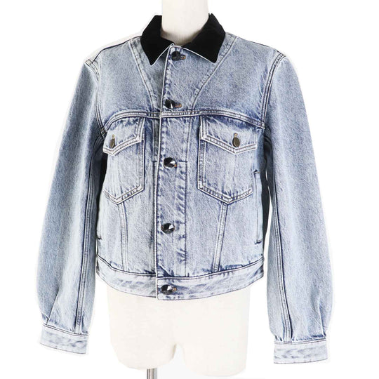 LOUIS VUITTON Denim Jacket 1AFEPI Outer: 100% cotton, Lining: 65% polyester, Lining: 35% cotton blue velvet accent denim jacket Women 36 Used Authentic