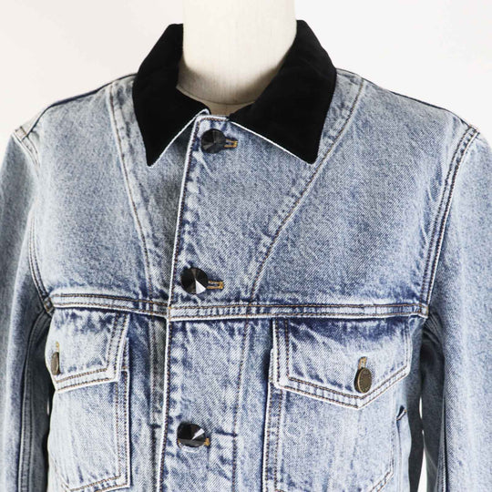 LOUIS VUITTON Denim Jacket 1AFEPI Outer: 100% cotton, Lining: 65% polyester, Lining: 35% cotton blue velvet accent denim jacket Women 36 Used Authentic