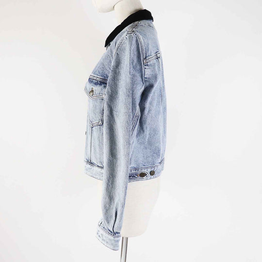 LOUIS VUITTON Denim Jacket 1AFEPI Outer: 100% cotton, Lining: 65% polyester, Lining: 35% cotton blue velvet accent denim jacket Women 36 Used Authentic