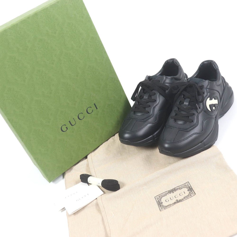 GUCCI sneakers 757857 Main: Leather black mens 7 1/2 Used Authentic