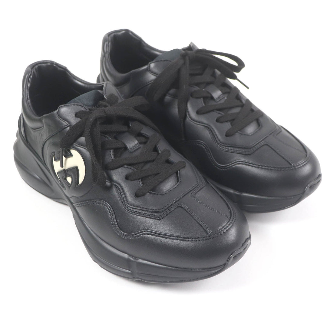 GUCCI sneakers 757857 Main: Leather black mens 7 1/2 Used Authentic
