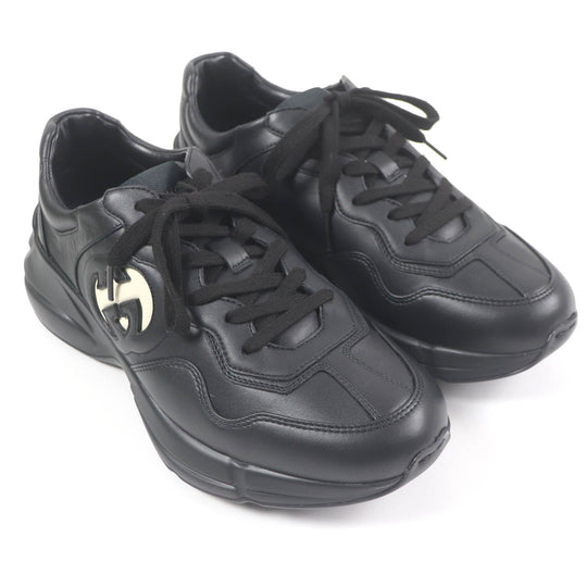 GUCCI sneakers 757857 Main: Leather black mens 7 1/2 Used Authentic