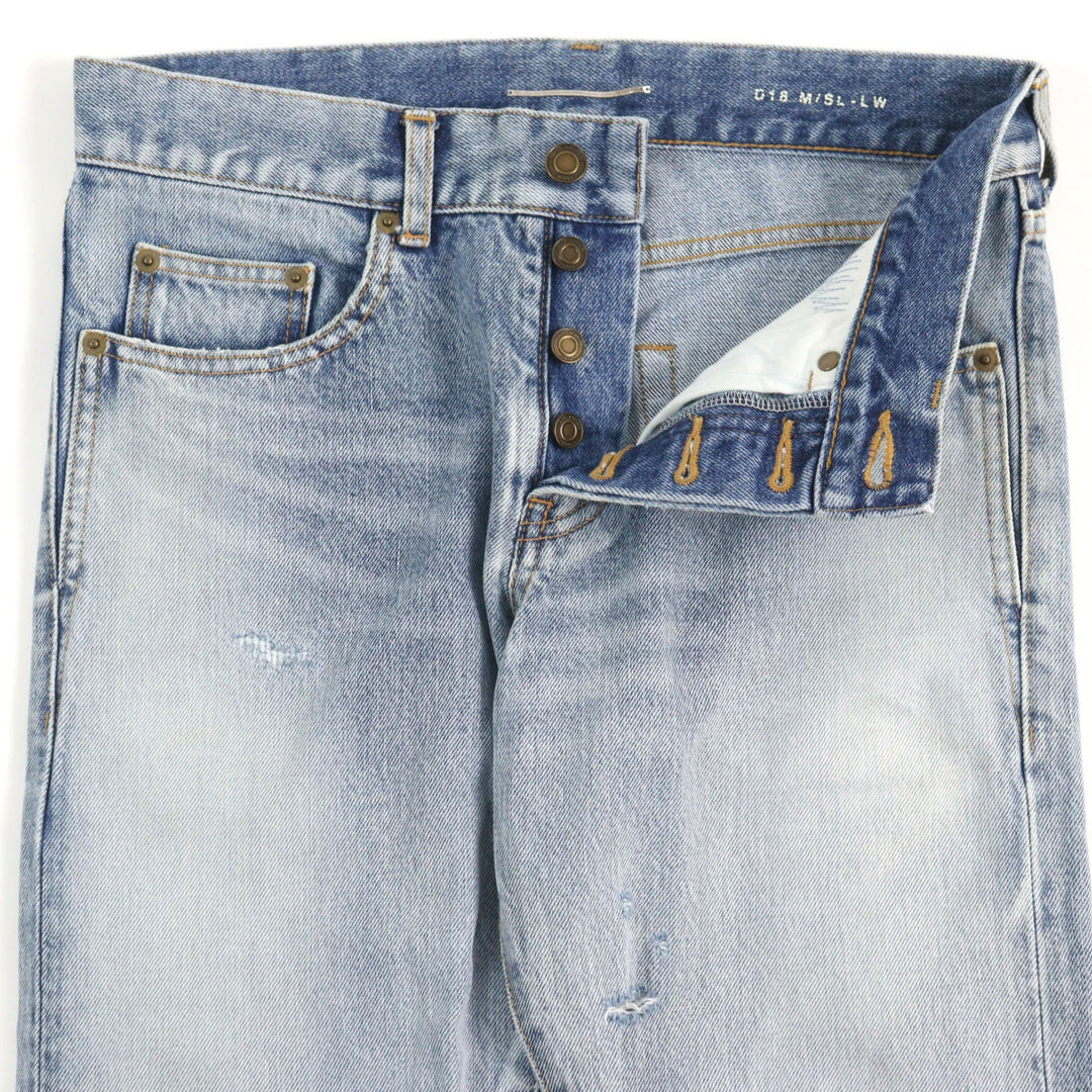 SAINT LAURENT PARIS Denim pants 597052 Main: 100% cotton, part: cowhide Light blue mens 27 Used Authentic